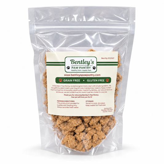 Back label of Bentley's Paw Pantry oven-baked dog biscuits