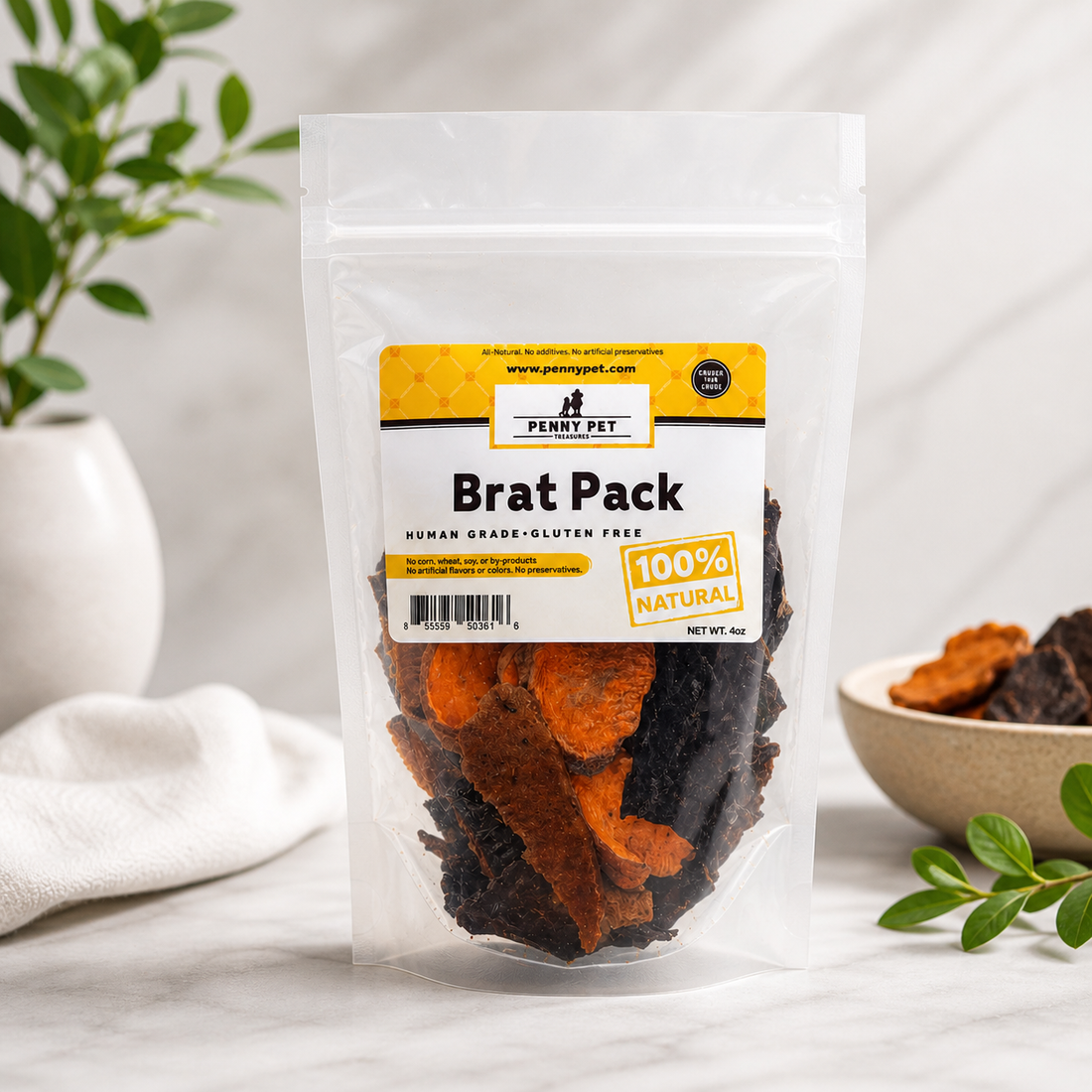Bag of Penny Pet Brat Pack assorted air-dried single-ingredient dog treats