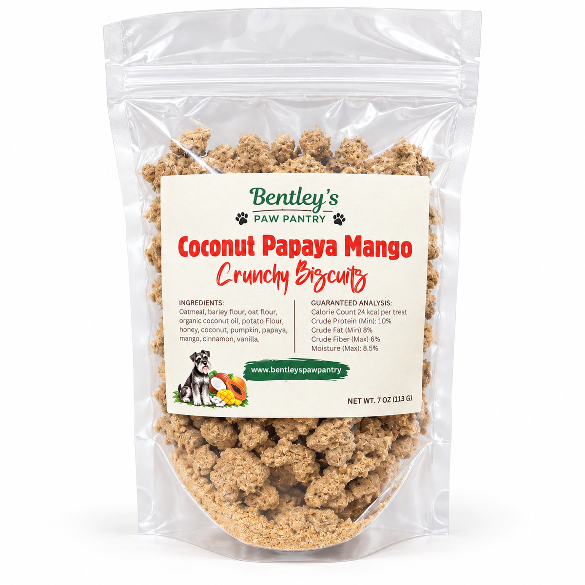 Bentley's Paw Pantry Coconut Papaya Mango oven-baked dog biscuits